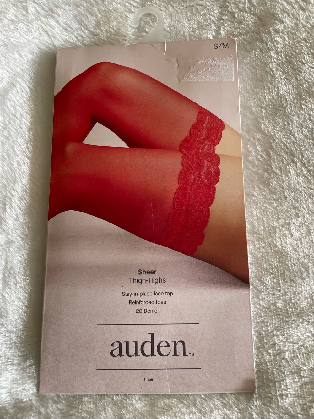 Auden Red Sheer Lace Top Thigh-Highs